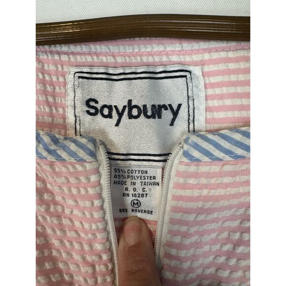 VTG 80'S Saybury Pastel‎ Seersucker Stripe Maxi Zip Up House Dress Robe Medium - Picture 9 of 9